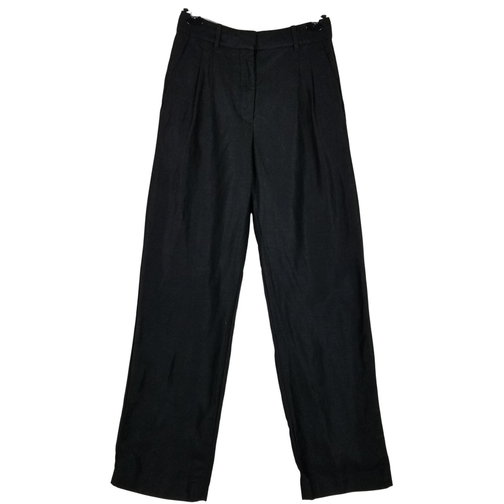 Aritzia The Effortless Pant Women 6 Tall Black Lyocell Linen Wide Leg High Rise